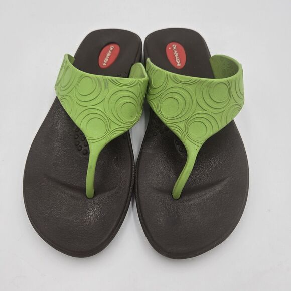 Okabashi Women Flip Flops Size Medium 6.5 / 7.5 Green Black Sandals Made In USA - Picture 1 of 8